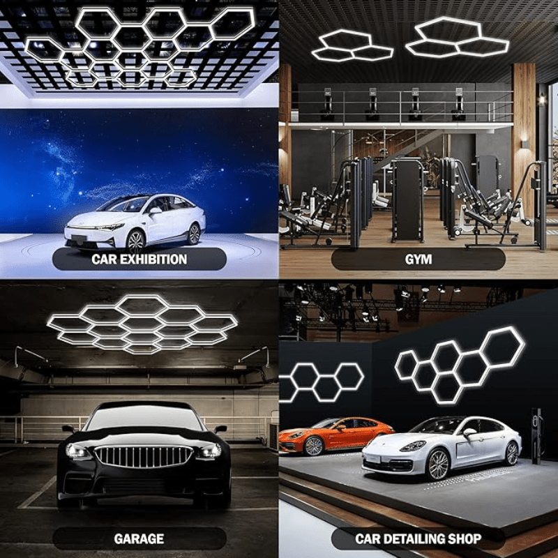 LED Garage Lights – 192W Hexagon LED Shop Ceiling Lamp, 23040LM, 6500K Daylight, Linkable Plug-In Fixture for Workshop, Gym, Car Care, Warehouse, LED Lighting for Garage Ceiling