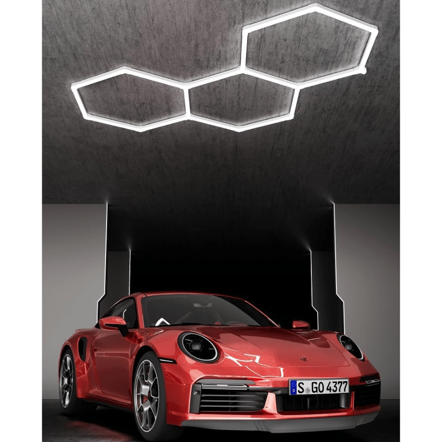 Hexagon Garage Light 128W 15360lumens 6500K 3 Honeycomb Ceiling Hex Lights Hexagon LED Lights For Garage Gym Basement Warehouse Auto Beauty Shop Car Detailing Hair Salon Workshop Lighting