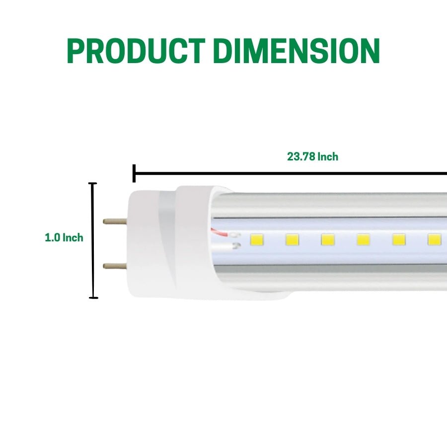 2FT LED Shop Light, 10W, Type A+B, Clear Glass, 1300 Lumens, G13 Base, Single/Double Ended, 120-277V AC, CRI 80+, LED Integrated Tube, Indoor Use, ETL Certified