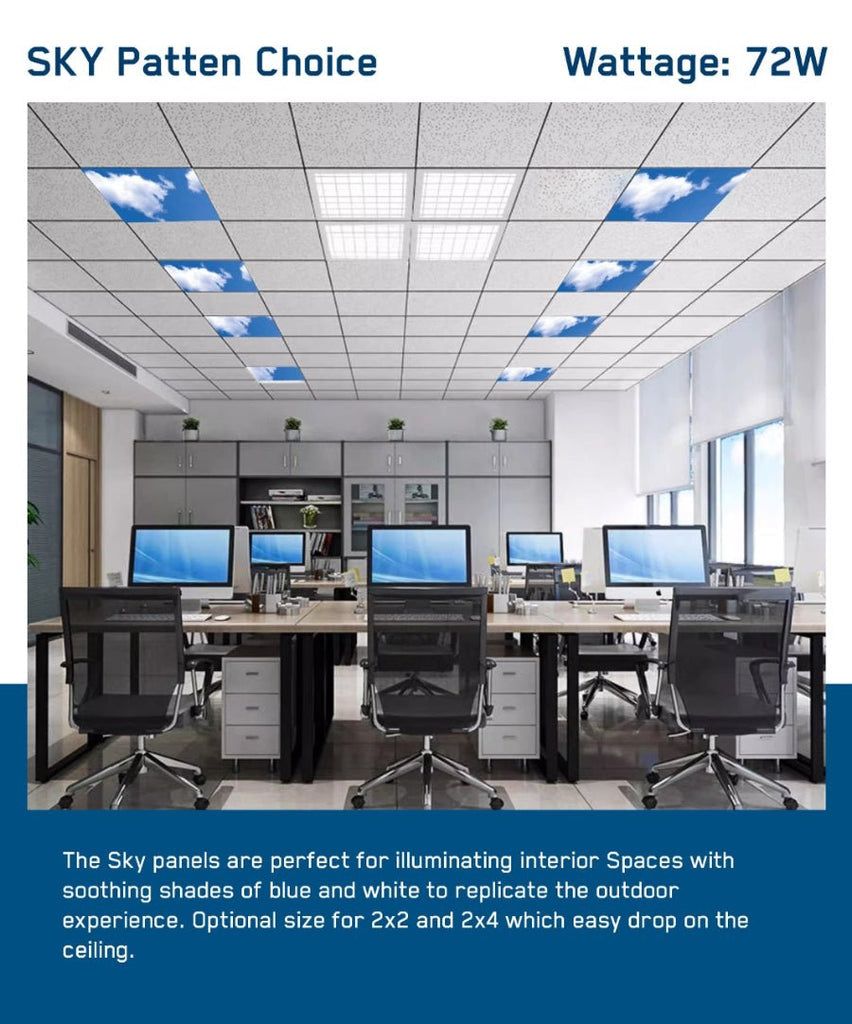 LED Panel Light 2x4 – Sky Panels, 72W 6500K Dimmable Flat Panel, 9000 Lumens, Recessed Drop Ceiling Fixture, 120-277V, ETL Listed (4 Pack)