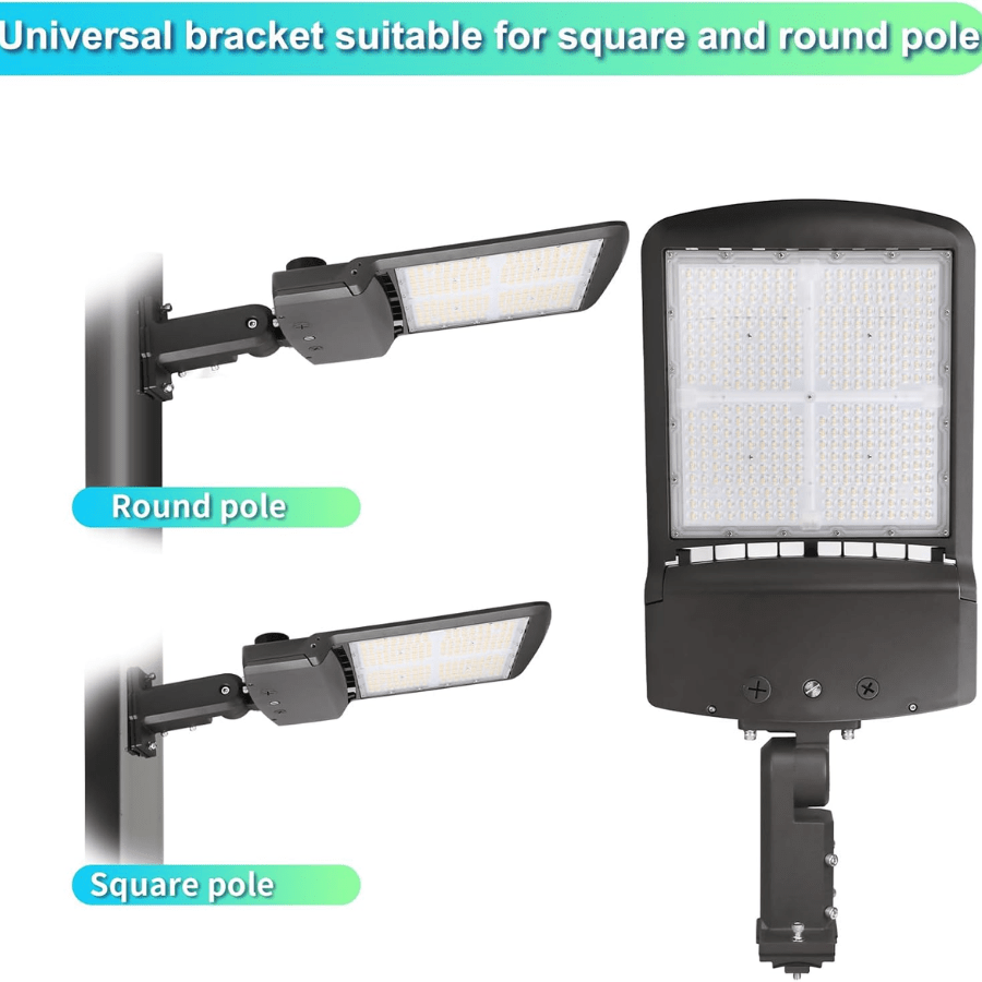 300W/240W/200W LED Parking Lot Lights, Power & CCT Selectable 3000K/4000K/5000K, 45000 Lumens, AC277–480V Shoebox Area Light, IP65 Waterproof, Universal Bracket, UL/DLC Listed