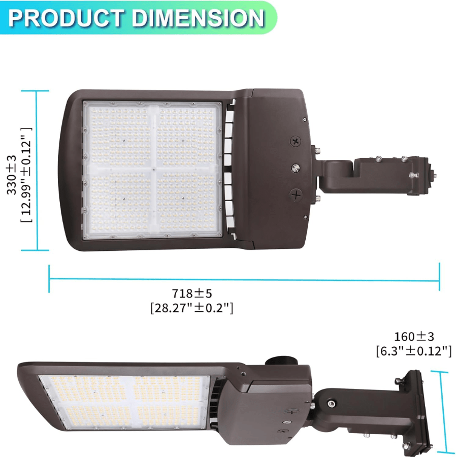300W/240W/200W LED Parking Lot Lights, Power & CCT Selectable 3000K/4000K/5000K, 45000 Lumens, AC277–480V Shoebox Area Light, IP65 Waterproof, Universal Bracket, UL/DLC Listed