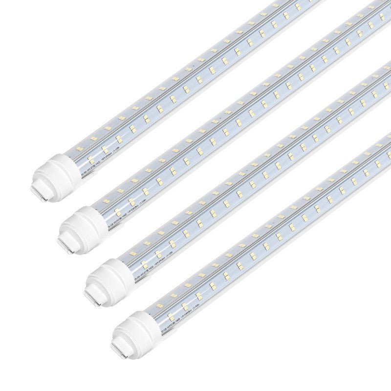 LED Tube Lights – Super Bright 8FT V-Shaped R17D/HO, 80W 10800lm, 270° Angle, 6500K Cool White, 4-Row, Clear Cover, Ballast Bypass, AC100-277V