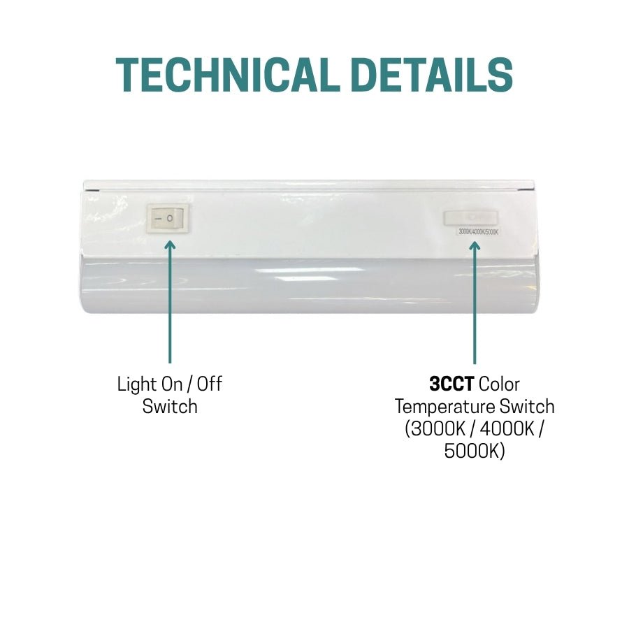 9 Inch LED Under Cabinet Lighting, 4W, 3CCT 3000K/4000K/5000K, 320 Lumens, Hardwired, On/Off Switch, CRI 80+, ETL Certified – Perfect For Kitchen, Vanity, Tiny Home, Makeup Station, Bookshelf, Task, Display, Home Office