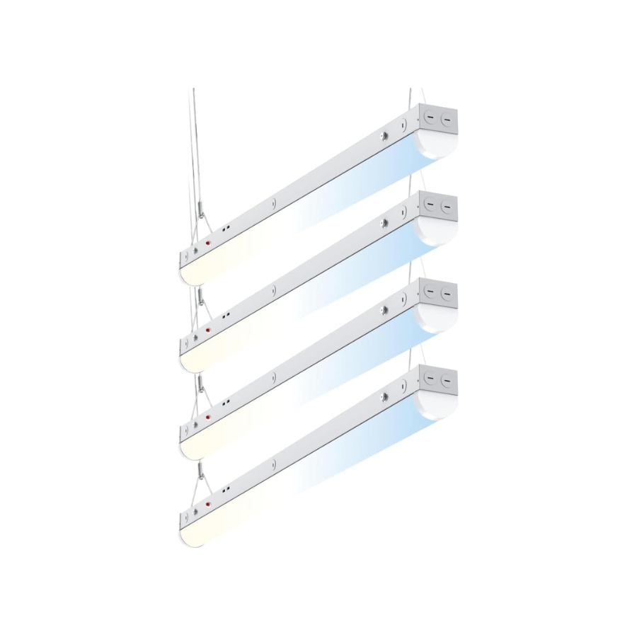 LED Shop Light, 4ft Linear Strip Fixture With 8W Emergency Battery Backup (90 Minutes), Adjustable 20W-50W, 6500LM, 5 Colors 3000K-6500K, ETL Linkable Ceiling Light