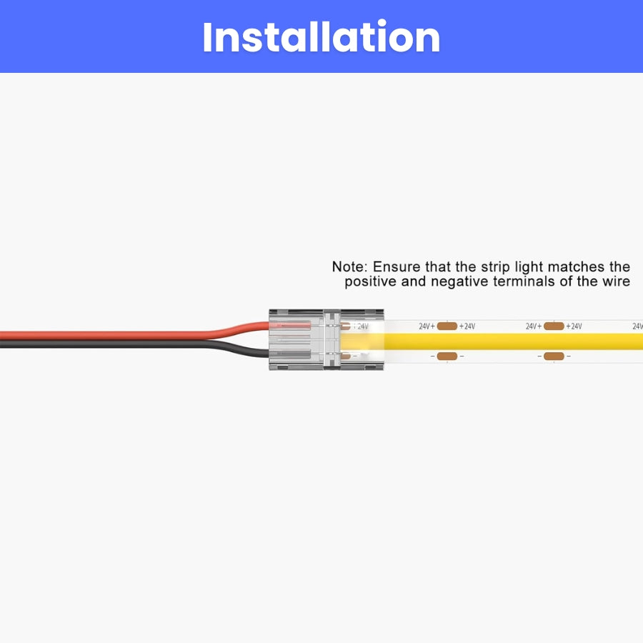 8mm Connectors for 2-Pin COB LED Strip, Strip-to-Wire Connectors,Solderless Extension Connectors for 5V/9V/12V/24V Single Color COB LED Strip Lights,for DIY Lighting Projects
