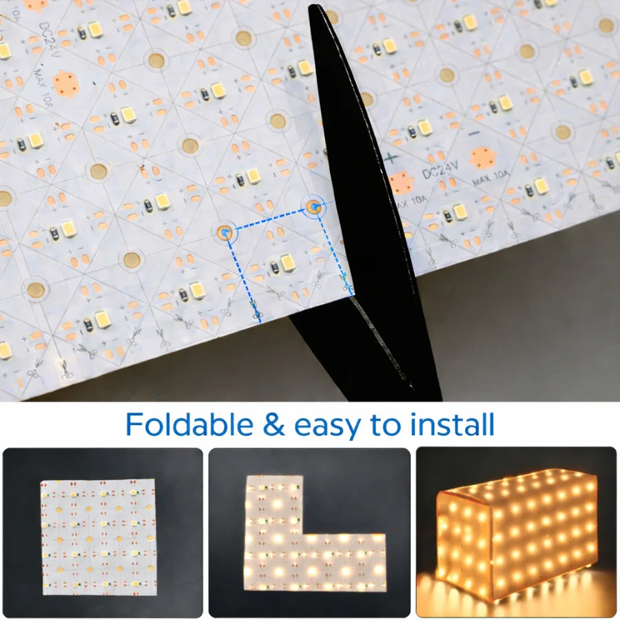16.4ft x 9.45in Giant LED Sheet Roll, 24V 3000K Warm White Flexible Cuttable Dimmable LED Backlight Panel, Paper-Thin Plug-and-Play LED Board for Countertops, Stained Glass & Accent Walls, UL-Listed, IP20