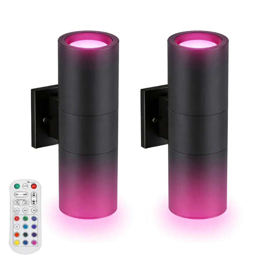 RGBW Outdoor Wall Light with Remote, 72W Up & Down Color Changing LED Sconce, 2700K–6500K Tunable White, IP65 Waterproof Exterior Porch & Patio Light, Die-Cast Aluminum