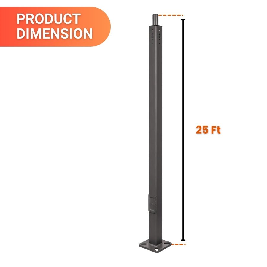 25 ft Steel Light Pole 4 Inch Square For Outdoor LED Area Lights