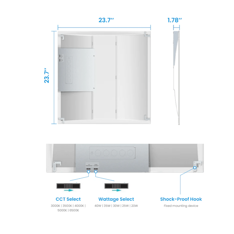 Troffer Lights – 2x2 LED Panel Light, Center Basket 20/25/30/35/40W, 5CCT Dimmable Drop Ceiling Fixture, 100-277V, DLC Premium Rated