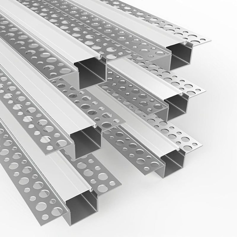 6.6FT/2M, LED Aluminum Channel with Milky Diffuser, Trimless Recessed Drywall Aluminum Channel Diffuser Profile for Strip Light on Wall and Ceiling