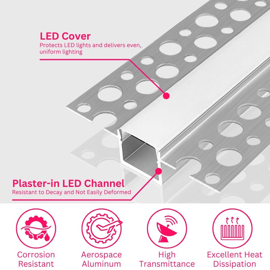 6.6FT/2M, LED Aluminum Channel with Milky Diffuser, Trimless Recessed Drywall Aluminum Channel Diffuser Profile for Strip Light on Wall and Ceiling