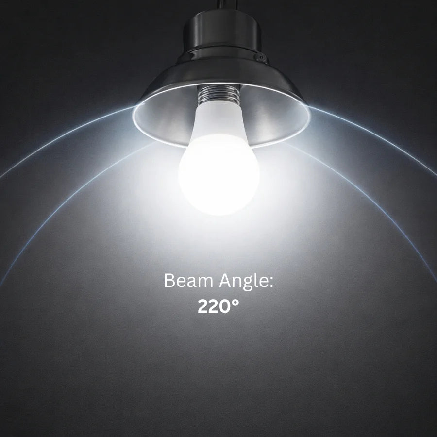 LED A19 Bulb, 9W (60W Incandescent Equivalent), 750 Lumens, 5000K Daylight White, E26 Medium Base, 220° Wide Beam, UL Damp Rated, Frosted, Energy Efficient, 10,000 Hour Lifespan