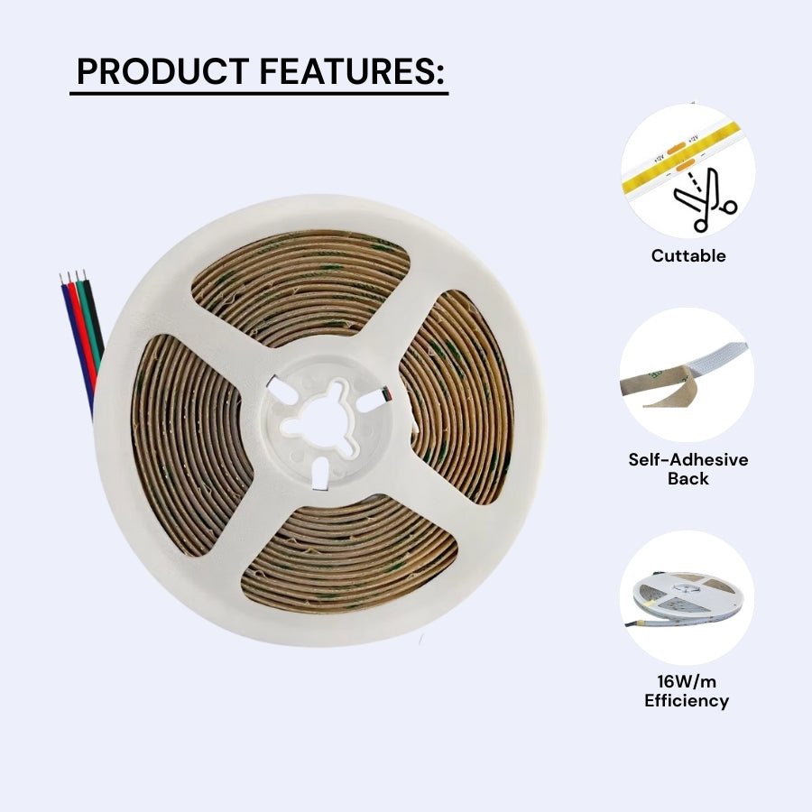 24V COB LED Strip Light RGB 32ft/10m - 840 LEDs/m, 65,000 Hour Lifespan, Color Changing, Dot-Free Indoor Tape Light for Bedroom, Kitchen, Cabinets, TV Backlight, Mirror, Shelves - Flexible, Cuttable (LED Only, No Power Supply Included) - UL Listed