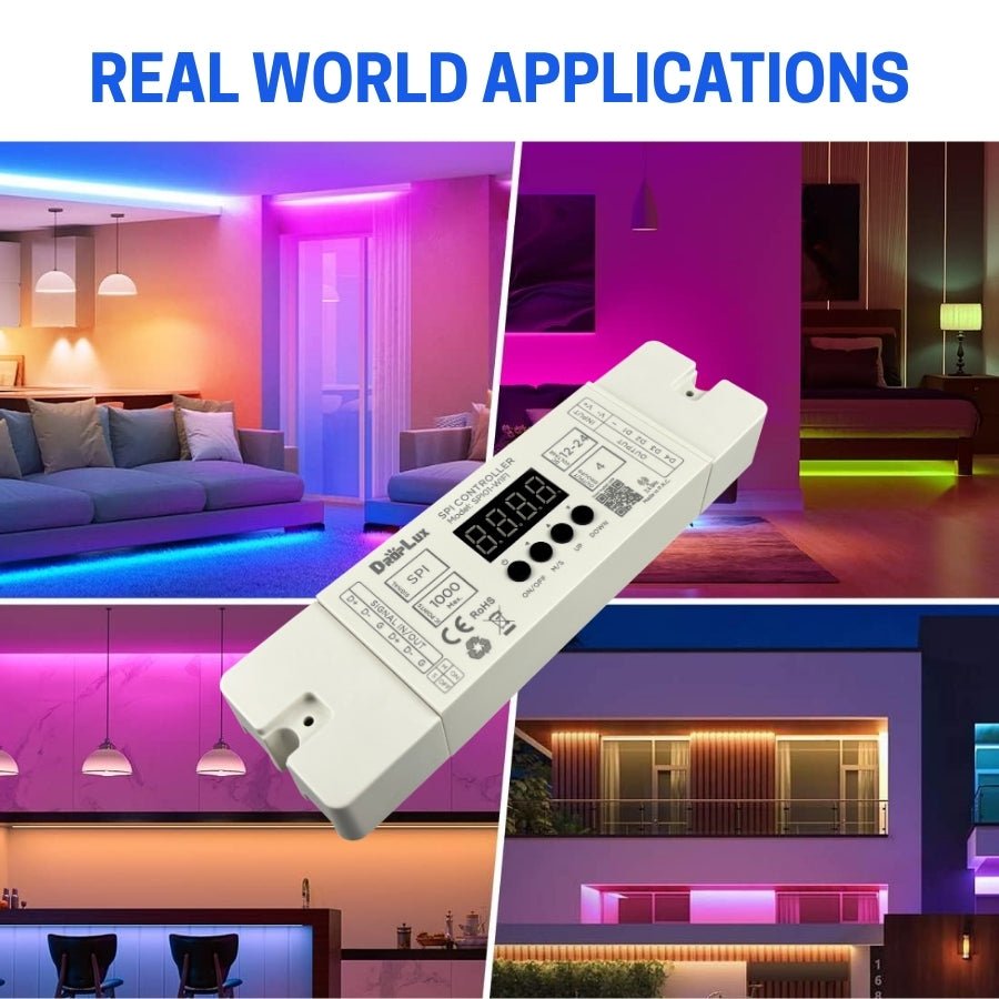 LED Strip Light Controller SPI01-WIFI - 12-24V DC, 4-Channel RGB IC, 2.4GHz RF & Tuya Smart App, Easy Smartphone & Voice Control, Wide Temp -20°C to +80°C