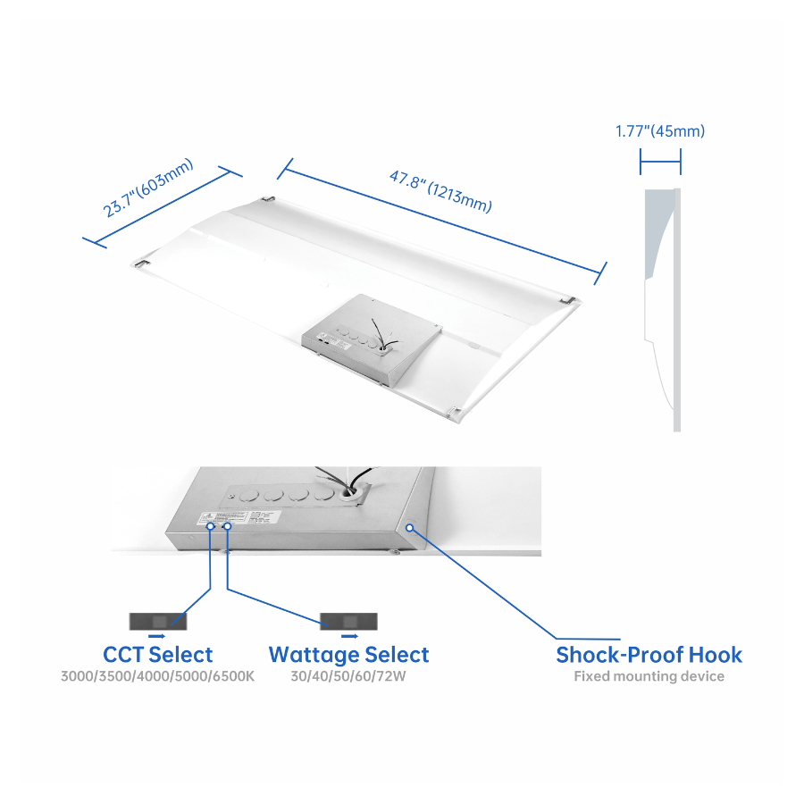 2x4 LED Troffer Lights - Architecturally Designed 3D Light Panels, 30W/40W/50W/60W/72W Selectable, 3000K/3500K/4000K/5000K/6500K CCT, 3750-9000LM, 0-10V Dim, DLC Premium, Damp Rated, 100-277V, Commercial Ceiling Lights