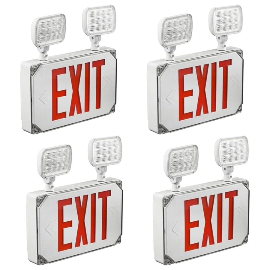 Wet Location Exit Sign Emergency Light – Red LED Weatherproof Outdoor Combo Unit with Battery Backup, Double Face, UL Certified, AC 120V/277V, Ideal for Commercial & Industrial Use