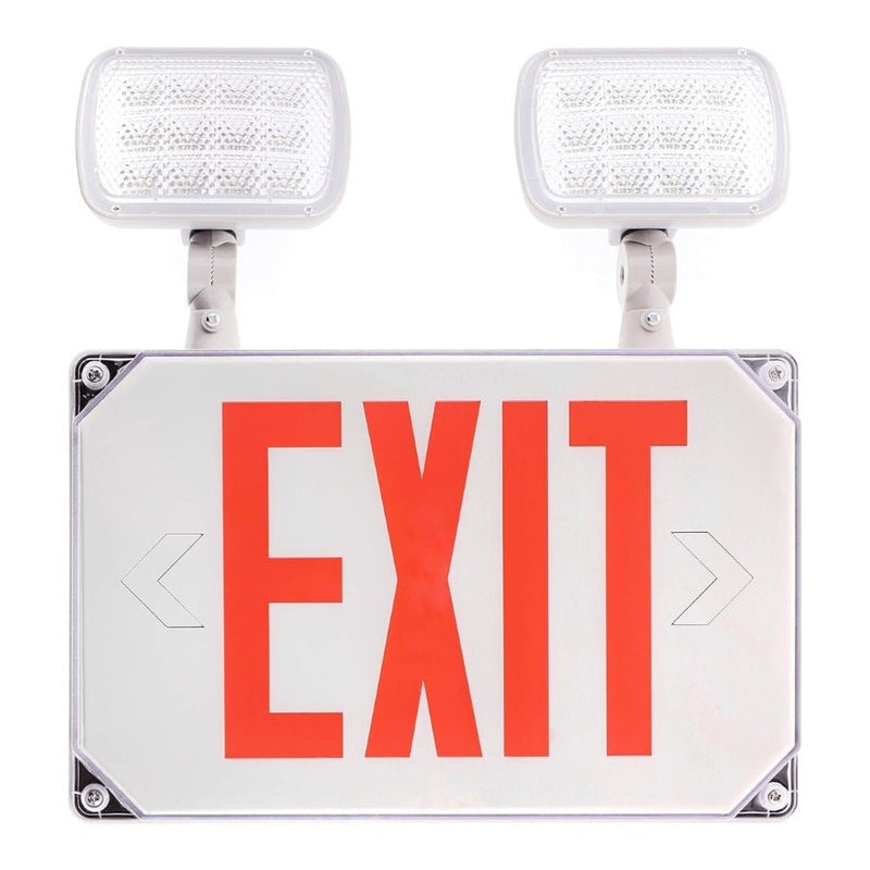 Wet Location Exit Sign Emergency Light – Red LED Weatherproof Outdoor Combo Unit with Battery Backup, Double Face, UL Certified, AC 120V/277V, Ideal for Commercial & Industrial Use