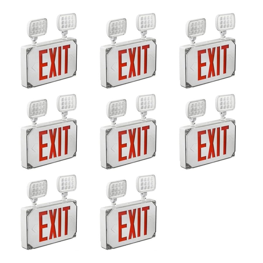 Wet Location Exit Sign Emergency Light – Red LED Weatherproof Outdoor Combo Unit with Battery Backup, Double Face, UL Certified, AC 120V/277V, Ideal for Commercial & Industrial Use