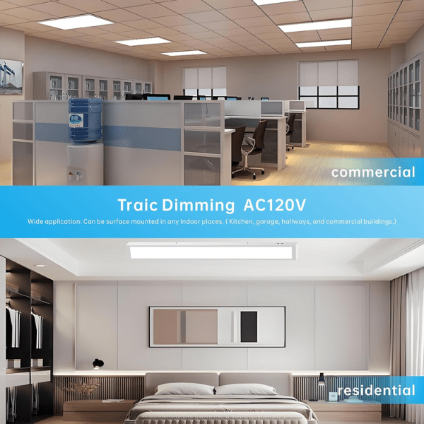 1x4 LED Flat Panel Light Surface Mount, 5CCT 3000K/3500K/4000K/5000K/6500K, TRIAC Dimmable, 30W/40W/50W, 6250 Lumens, 120V, Flush or Drop Ceiling Mount for Office, Kitchen, Garage