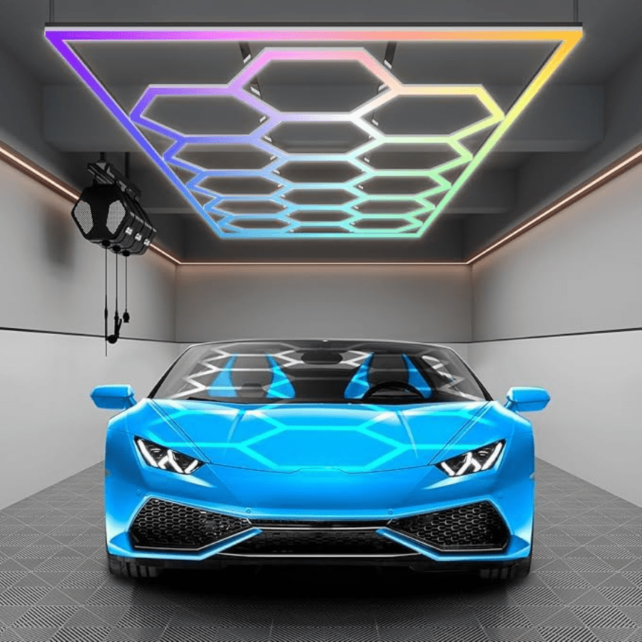 RGB Hexagon LED Garage Lights – 15 Honeycomb LED Ceiling Lights, 358 Color Modes, Remote & Smart App Control, IP54 For Gaming, Gym, Party, Bar, Studios, Hexagon Wall Light