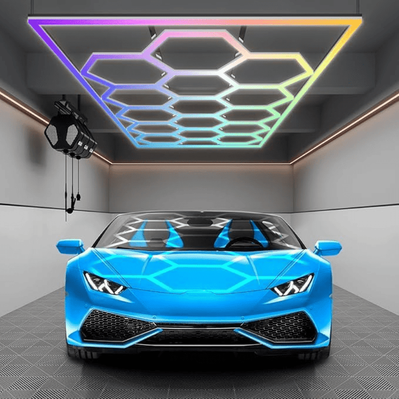 RGB Hexagon LED Garage Lights – 15 Honeycomb LED Ceiling Lights, 358 Color Modes, Remote & Smart App Control, IP54 For Gaming, Gym, Party, Bar, Studios, Hexagon Wall Light