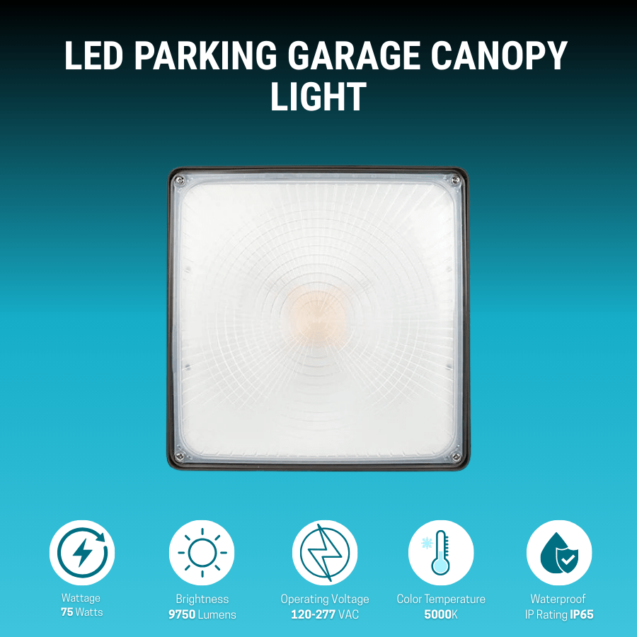75W LED Canopy Light Outdoor, Super Bright 5000K Daylight 9750LM IP65 Waterproof Outdoor Carport Ceiling Light, AC120-277V for Commercial Canopy Lights, Gas Station, Garage, Shop Lighting
