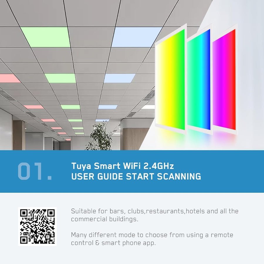2x4 FT LED Color Changing Flat Panels – RGBW 5000K Multicolor Smart Light, 60W 6600lm, Wi-Fi Drop Ceiling Light, Remote & App Controlled, Alexa/Google Compatible