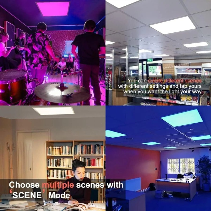 2x4 FT LED Color Changing Flat Panels – RGBW 5000K Multicolor Smart Light, 60W 6600lm, Wi-Fi Drop Ceiling Light, Remote & App Controlled, Alexa/Google Compatible