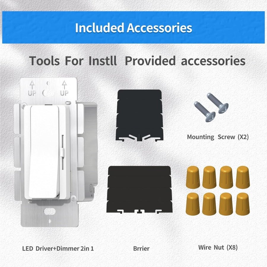 LED Dimmer Switch 2-in-1 120W Mini Driver, ON/OFF + Dimmer, 12V ±0.5V Output, Class 2 UL FCC CE Listed, Compact Design