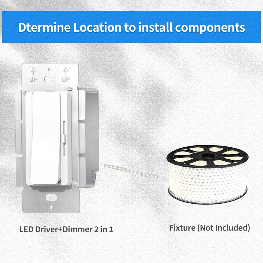 LED Dimmer Switch 2-in-1 120W Mini Driver, ON/OFF + Dimmer, 12V ±0.5V Output, Class 2 UL FCC CE Listed, Compact Design