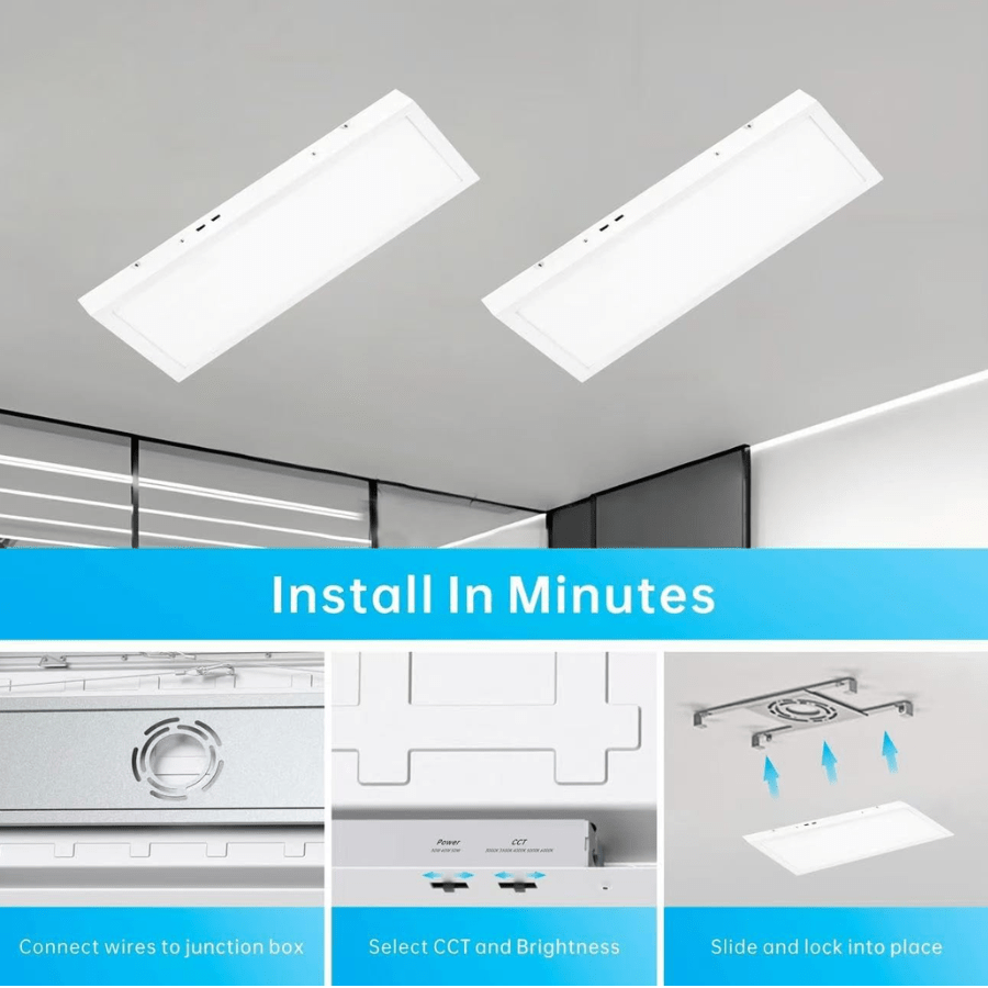 2x4 LED Flat Panel Light Surface Mount – 30W/40W/50W, 6250 Lumens, 120V, 5CCT 3000K/3500K/4000K/5000K/6500K, Dimmable Drop Ceiling Fixture for Office, Kitchen, Garage - 2 Pack