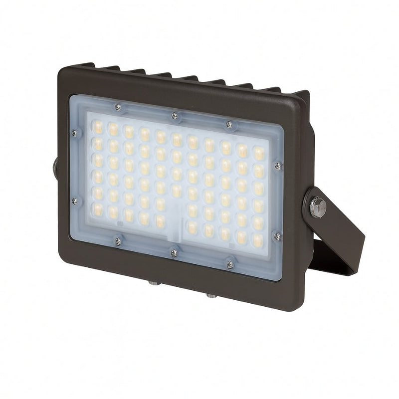 50W Max LED Flood Light with Yoke Mount – Selectable 30W/40W/50W & 3CCT (3000K–5000K), 7,250 Lumens, Photocell, 0-10V Dimmable, IP65, 250W MH Equivalent, UL/DLC Premium, 50,000 Hrs, 5-Year Warranty