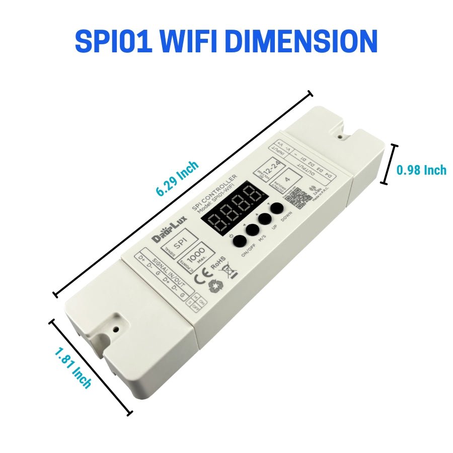 LED Strip Light Controller SPI01-WIFI - 12-24V DC, 4-Channel RGB IC, 2.4GHz RF & Tuya Smart App, Easy Smartphone & Voice Control, Wide Temp -20°C to +80°C