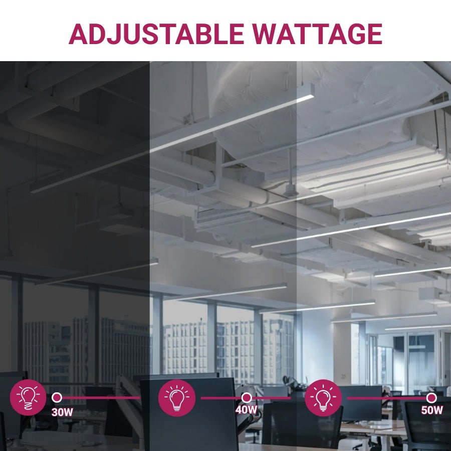 4FT LED Linear Light Fixture - Wattage Selectable 30W/40W/50W - CCT Adjustable 3500K/4000K/5000K - Dimmable Up/Down Strip Light - High Lumen Output, White Finish