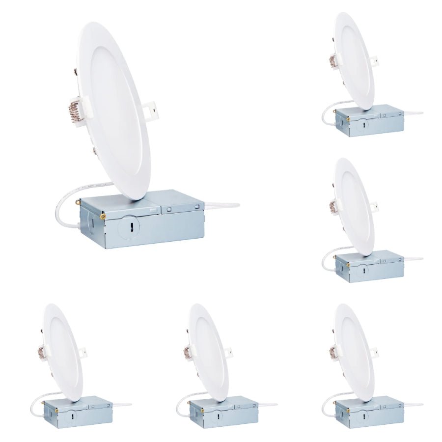 6 Inch 5CCT Ultra-Thin LED Recessed Ceiling Light with Junction Box, 12W Dimmable Slim Wafer Downlight, 2700K-5000K, IC Rated, ETL