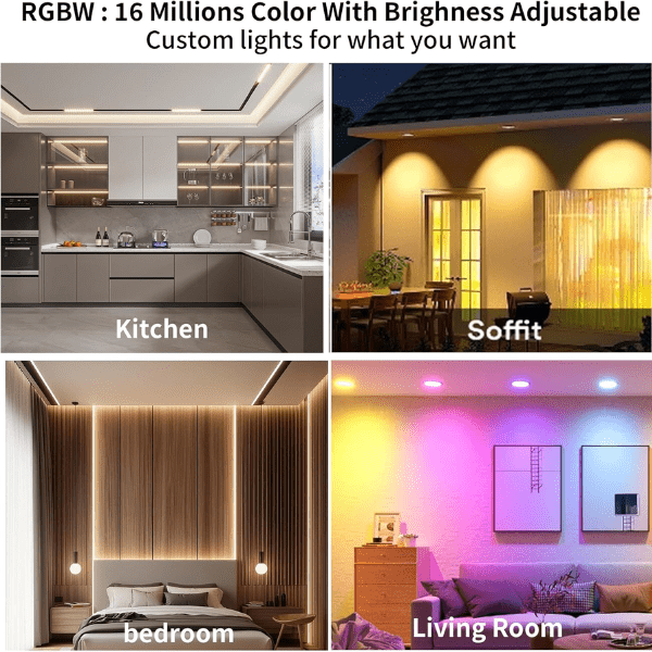 4 Inch LED Gimbal Recessed Lighting, Slim Smart Wi-Fi RGBW (2700K-6500K), 9W Dimmable with Junction Box, Alexa & Google Compatible, ETL Listed - 4 Pack