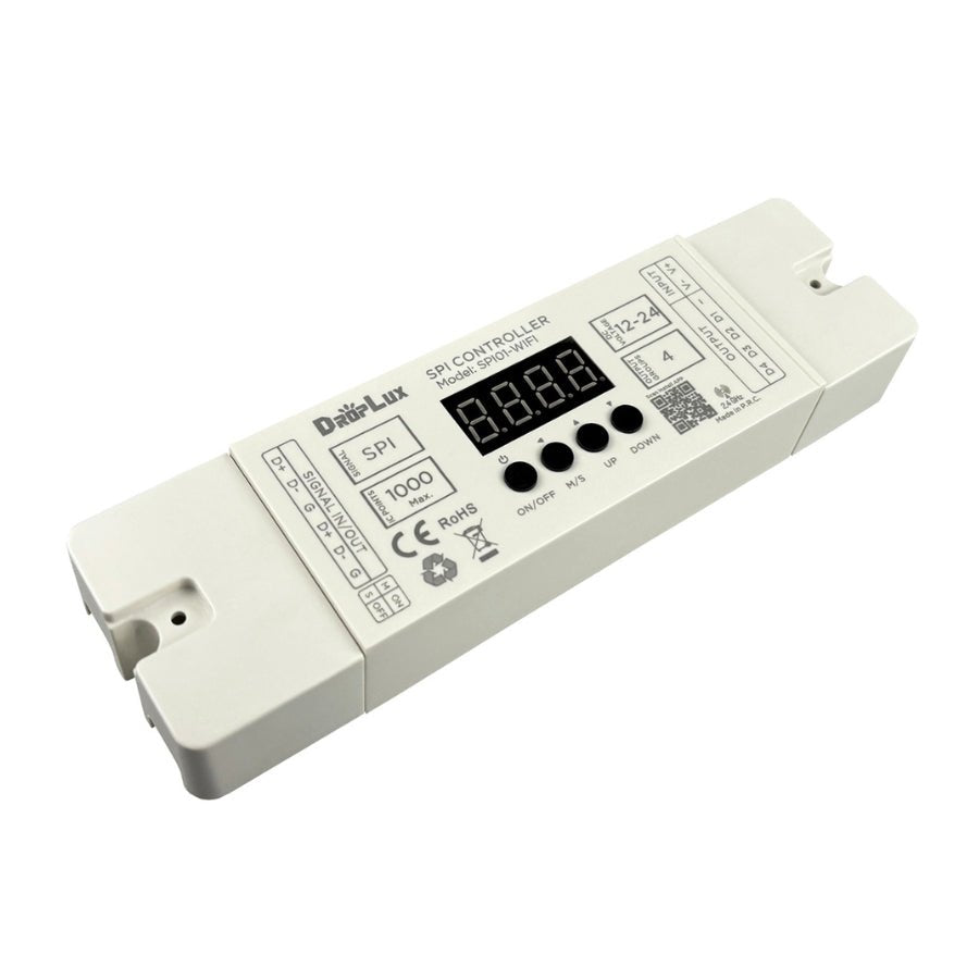 LED Strip Light Controller SPI01-WIFI - 12-24V DC, 4-Channel RGB IC, 2.4GHz RF & Tuya Smart App, Easy Smartphone & Voice Control, Wide Temp -20°C to +80°C
