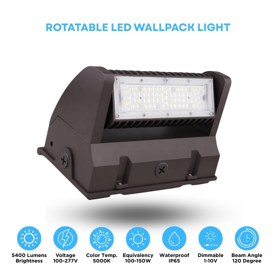 LED Wall Pack Light, 60W Rotatable Head, 5000K, 16,200 Lumens, IP65 Waterproof – Outdoor Security Lights, UL Listed, Replaces 500W MH/HPS