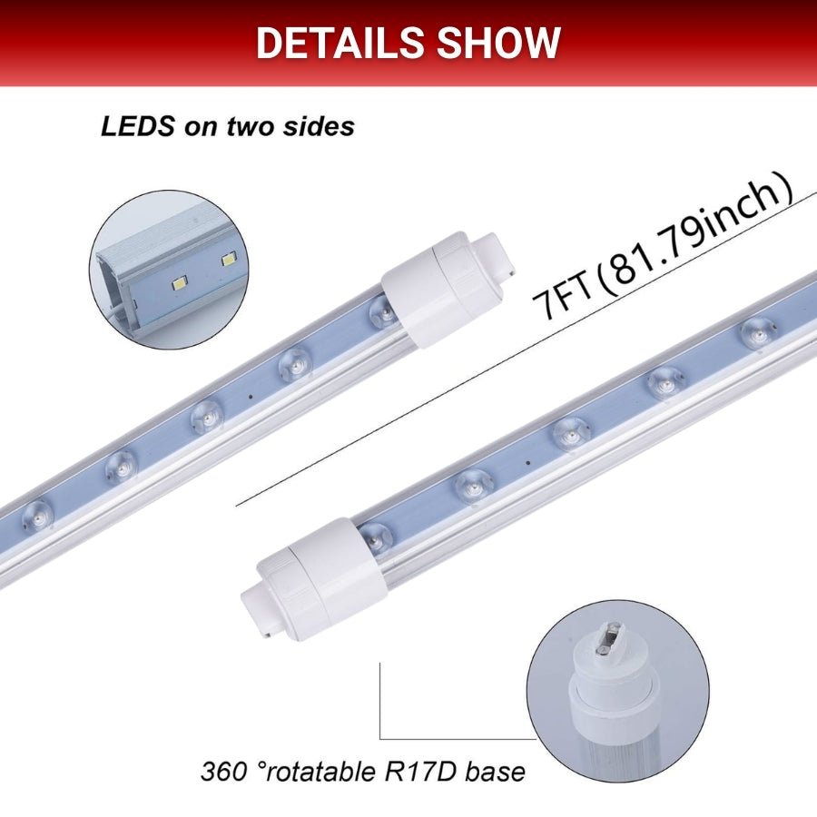 7ft LED Tube Lights, 48W T8 Double-Sided, 6500K Cool White, R17D Rotatable Base, Ballast Bypass, Waterproof Design – Perfect for LED Lights Advertising Signs