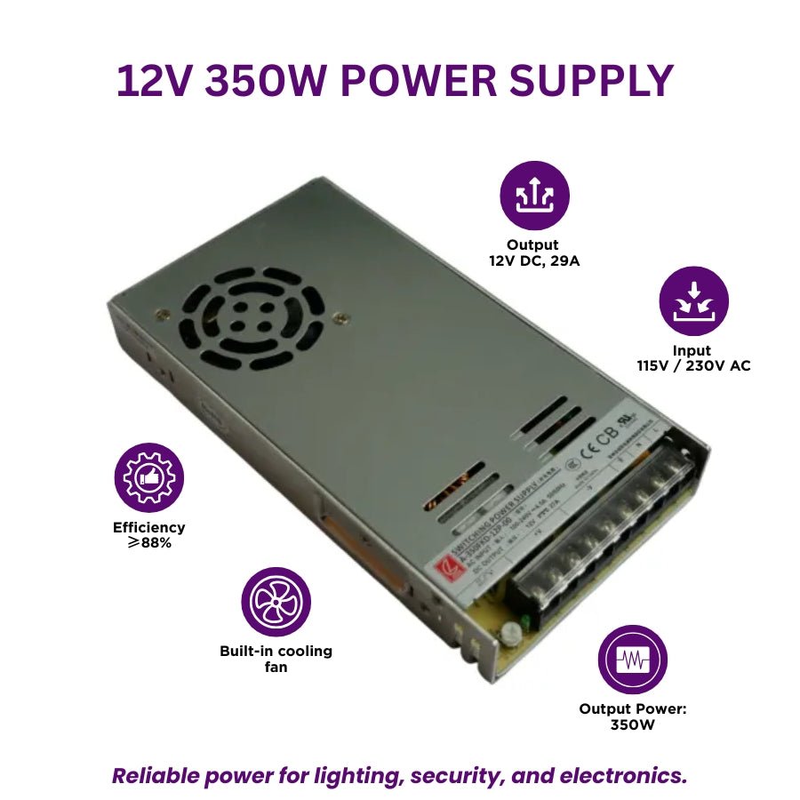 Switchable Power Supply - LED LRS-350-12 12V 29A 350W for LED Light Strips, 3D Printers, CCTV & More - Efficient LED Light Power Supply