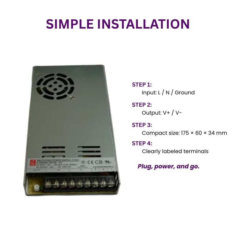 Switchable Power Supply - LED LRS-350-12 12V 29A 350W for LED Light Strips, 3D Printers, CCTV & More - Efficient LED Light Power Supply