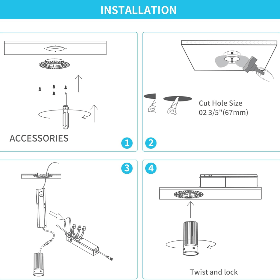 2 Inch 8W Round LED Trimless Downlight With Junction Box, 700 Lumens, 2700K/3000K/3500K/4000K/5000K Selectable, AC120V TRIAC/ELV Dimmers, White Trim, IC Rated, CRI 90+ Wet Location ETL Listed