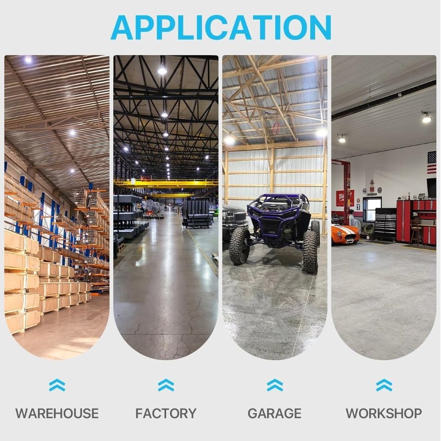 150W/120W/100W UFO LED High Bay Light, 24000Lumens, 3 Colors 4K 5K 5.7K, 6FT Hardwire & Dimmable Cables with G1/2 Hook, IP65, 120-277V, UL DLC Certified - Warehouse Gym Factory Commercial Lighting