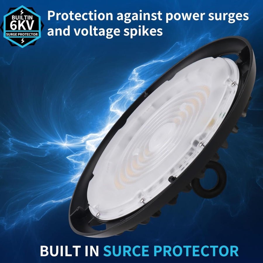 150W/120W/100W UFO LED High Bay Light, 24000Lumens, 3 Colors 4K 5K 5.7K, 6FT Hardwire & Dimmable Cables with G1/2 Hook, IP65, 120-277V, UL DLC Certified - Warehouse Gym Factory Commercial Lighting