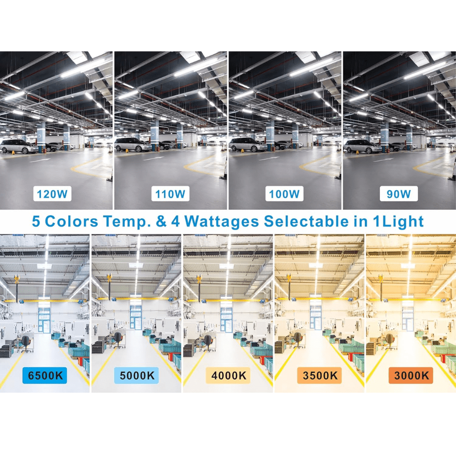 8FT LED Vapor Tight Light Fixtures 120W/110W/100W/90W Adjustable, 3K/3.5K/4K/5K/6.5K 5CCT Selectable, Dimmable IP65 Vapor Proof Lighting For Shop Light For Parking Carport Car Wash,ETL Listed