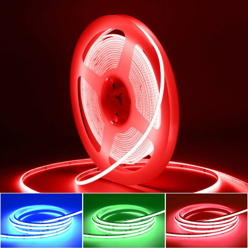 12V COB LED Strip Light RGB 16ft/5m 840 LEDs/m, 65,000 Hour Lifespan, Color Changing, Dot-Free Indoor Tape Light for Gaming Setup, Desk, Mirror, Bed Frame, Accent Walls - Flexible, Cuttable (LED Only, No Power Supply Included) - UL Listed