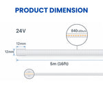 Waterproof RGB COB LED Strip Light 16.4FT (5M) - 24V Dot-Free Seamless Glow, 840 LEDs/m, Color Changing, IP68 Outdoor/Indoor, UL Listed, 10mm, Dimmable, CRI 80+, 50,000 Hrs Lifespan