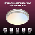 12 inch Dimmable LED Flush Mount Ceiling Light Fixture, Brushed Nickel, 16W, 1350LM, 2.7K/3.5K/4K/5K/6.5K Adjustbale, 120deg Light Angle, CRI80, Ceiling Lamp for Bedroom, Kitchen, Office, ETL Listed