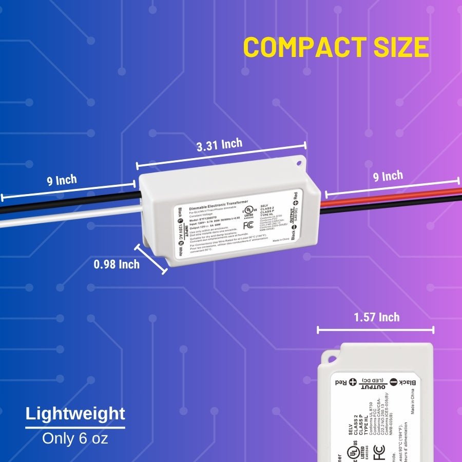 Dimmable LED Driver 12V 60W - UL Listed Power Supply, 120V AC to 12V DC Electronic Transformer for LED Strip Lights, Low Voltage Lighting